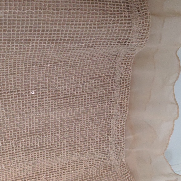 JM Collection XL Tan Lined Top with Netting Overlay, Silver Keyhole, and Sequins - Picture 6 of 6